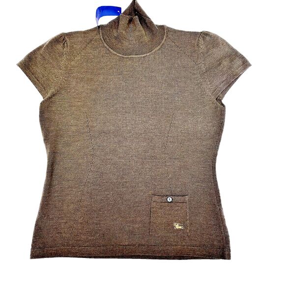 BURBERRY Women's Short Sleeve Knit Dark Green Turtleneck Sweater SZ M Italy - Picture 1 of 7